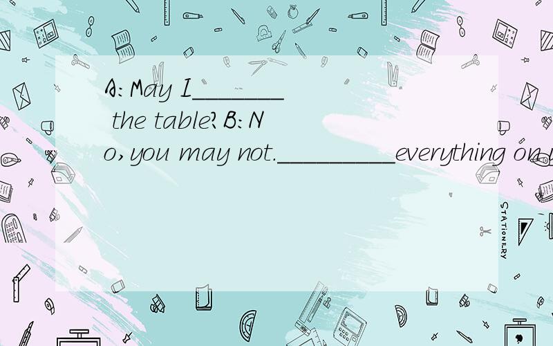 A:May I_______ the table?B:No,you may not._________everything on your plate.A:You must come to the English Evening on time.B:Yes,________ _________.