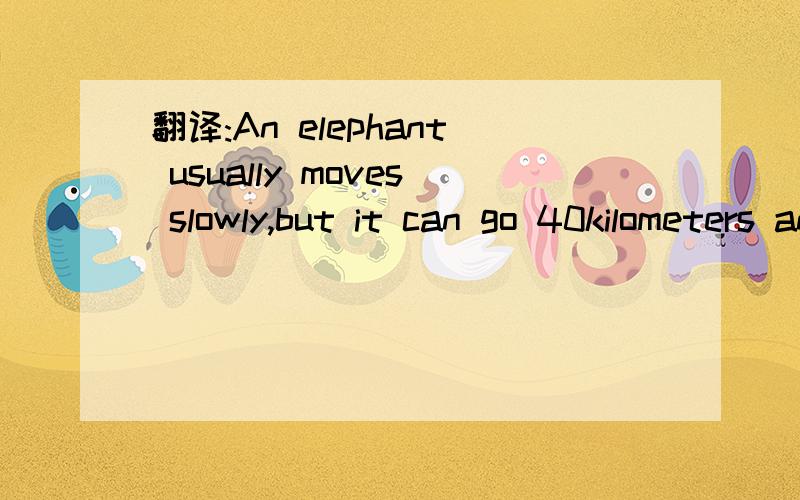翻译:An elephant usually moves slowly,but it can go 40kilometers an hour when it runs fast
