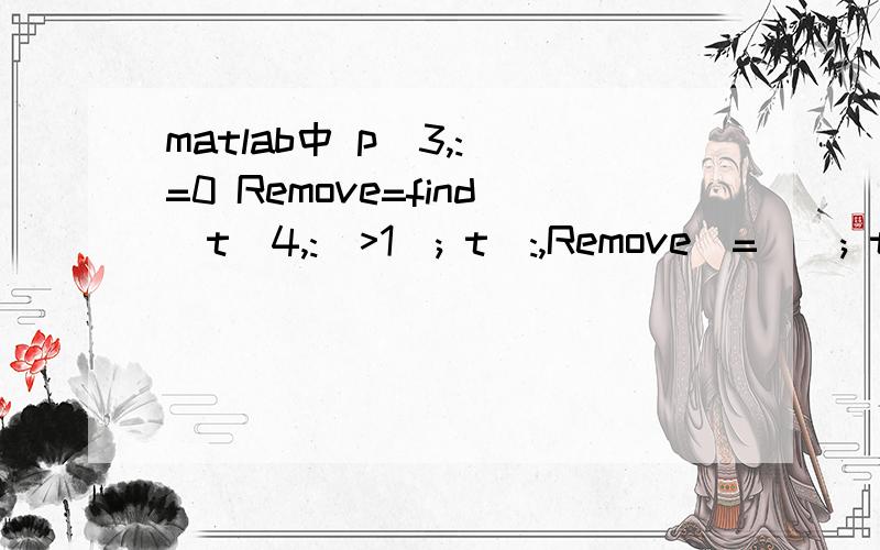 matlab中 p(3,:)=0 Remove=find(t(4,:)>1); t(:,Remove)=[]; t(4,: