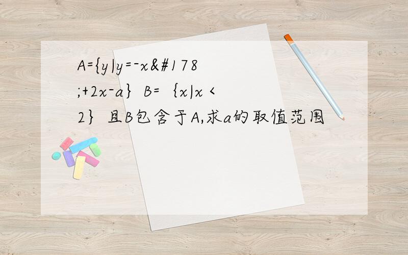 A={y|y=-x²+2x-a｝B=｛x|x＜2｝且B包含于A,求a的取值范围