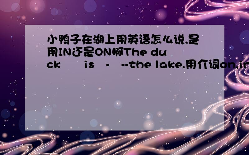 小鸭子在湖上用英语怎么说,是用IN还是ON啊The duck　　is　-　--the lake.用介词on,in,under填空