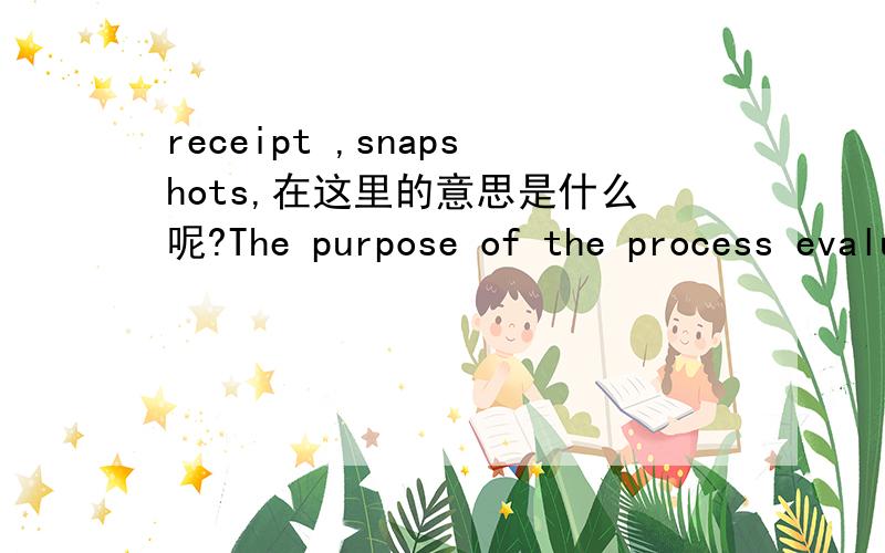 receipt ,snapshots,在这里的意思是什么呢?The purpose of the process evaluation was to examine the context,implementation and receipt of the intervention by providing ‘snapshots’ at different points throughout the study,as well as providi