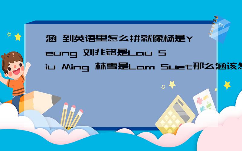 涵 到英语里怎么拼就像杨是Yeung 刘兆铭是Lau Siu Ming 林雪是Lam Suet那么涵该怎么拼?