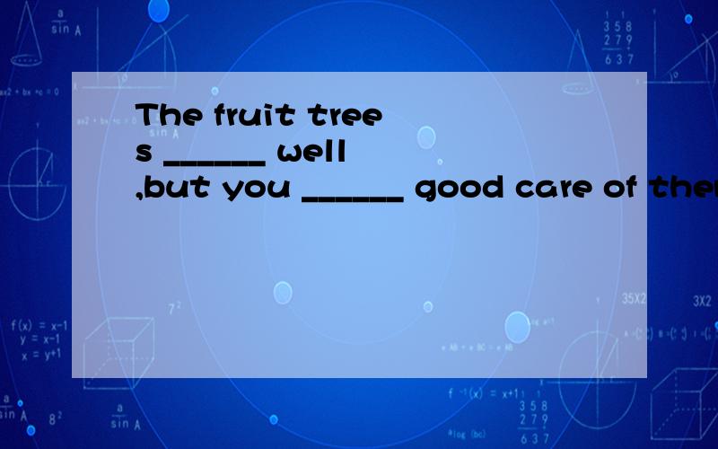 The fruit trees ______ well ,but you ______ good care of them.106.The fruit trees ______ well ,but you ______ good care of them.A.should have grown ,didn't take B.would have grown ,couldn't take C.Would grow,took less D.might grow ,did take no