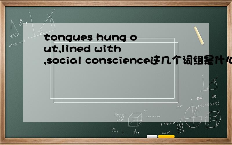tongues hung out,lined with ,social conscience这几个词组是什么意思?