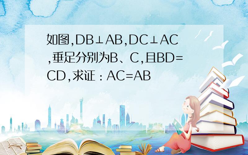 如图,DB⊥AB,DC⊥AC,垂足分别为B、C,且BD=CD,求证：AC=AB