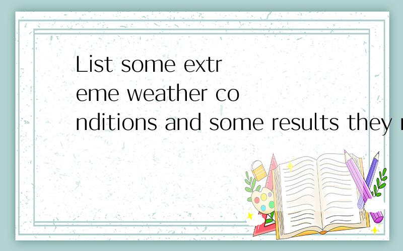 List some extreme weather conditions and some results they may cause,then tell some stories about personal experience or other's in the extreme weather.根据上面的信息做一个两分钟英语口语的presentation.（口语考试的题目,