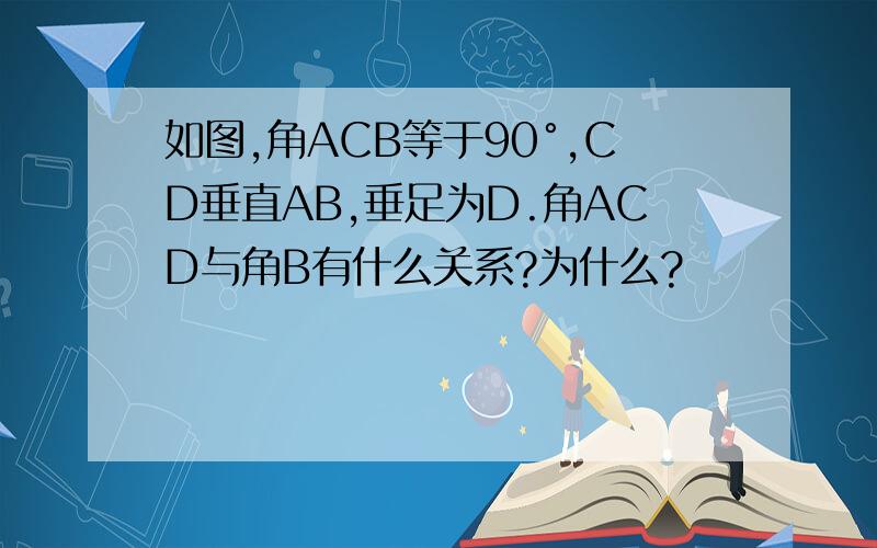 如图,角ACB等于90°,CD垂直AB,垂足为D.角ACD与角B有什么关系?为什么?