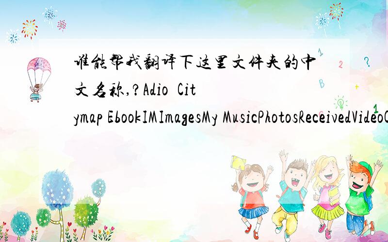 谁能帮我翻译下这里文件夹的中文名称,?Adio  Citymap EbookIMImagesMy MusicPhotosReceivedVideoCity.datPhoneNumberArea.dat