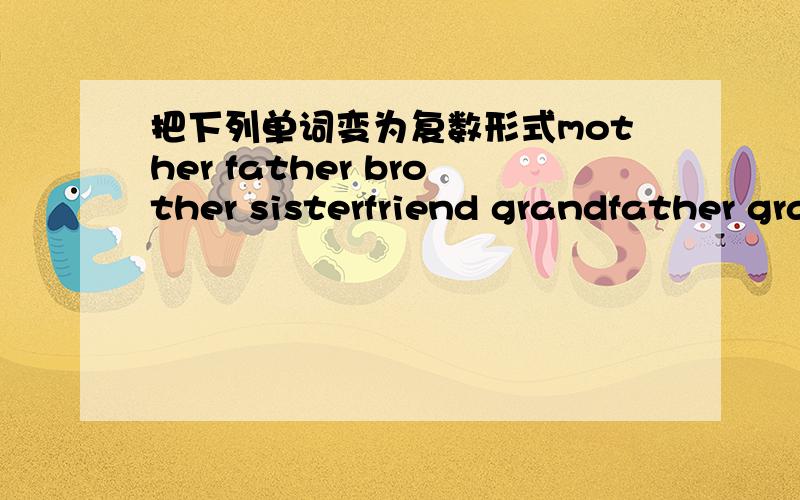 把下列单词变为复数形式mother father brother sisterfriend grandfather grandmother总结名词变为复数形式的规则：不规则化 this—— that——is——如何介绍自己的家人.
