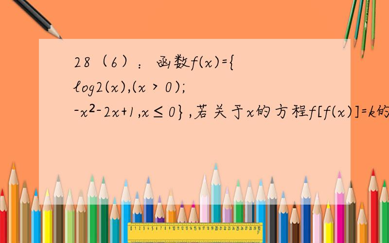 28（6）：函数f(x)={log2(x),(x＞0);-x²-2x+1,x≤0},若关于x的方程f[f(x)]=k的不同解恰好有5个,则实数k的取值范围是（ ）