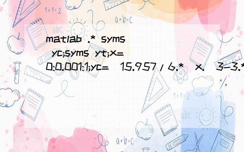 matlab .* syms yc;syms yt;x=0:0.001:1;yc=(15.957/6.*(x.^3-3.*0.2025.*x.^2+0.2025.^2.*(3-0.2025).*x)).*( 0