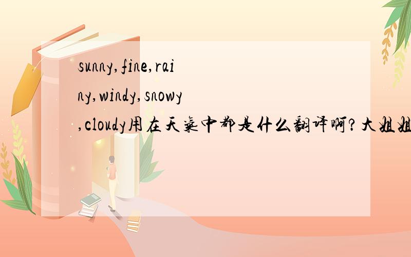 sunny,fine,rainy,windy,snowy,cloudy用在天气中都是什么翻译啊?大姐姐,