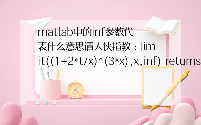 matlab中的inf参数代表什么意思请大侠指教：limit((1+2*t/x)^(3*x),x,inf) returns exp(6*t)中,