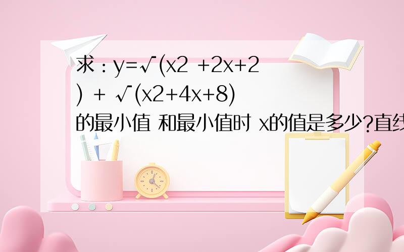 求：y=√(x2 +2x+2) + √(x2+4x+8)的最小值 和最小值时 x的值是多少?直线方面的知识!