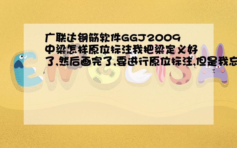 广联达钢筋软件GGJ2009中梁怎样原位标注我把梁定义好了,然后画完了,要进行原位标注,但是我忘记怎么操作了!
