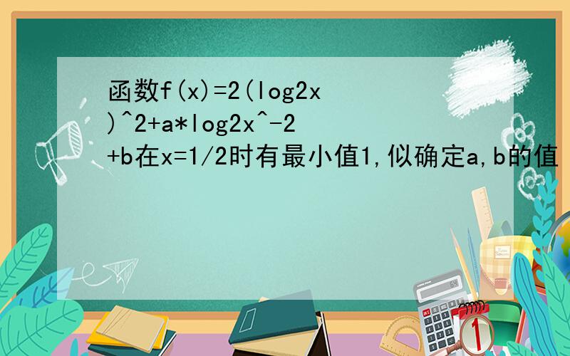 函数f(x)=2(log2x)^2+a*log2x^-2+b在x=1/2时有最小值1,似确定a,b的值