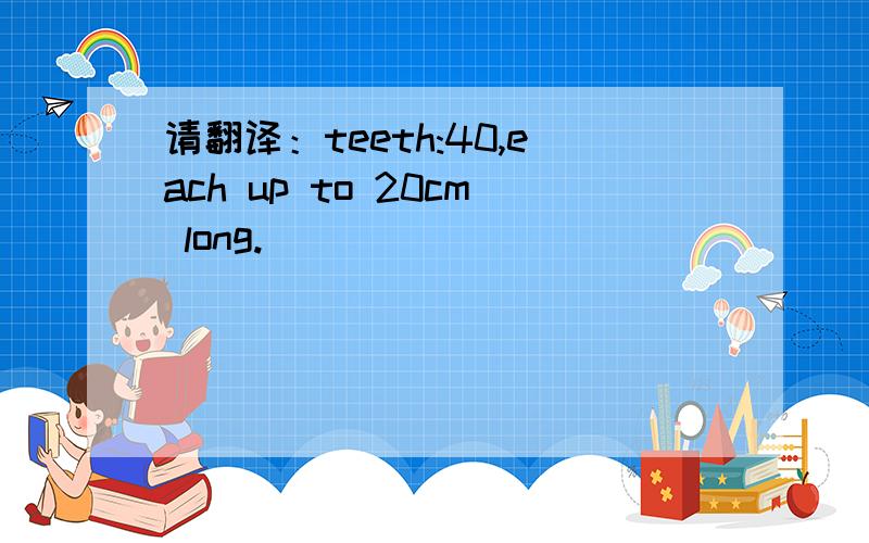 请翻译：teeth:40,each up to 20cm long.