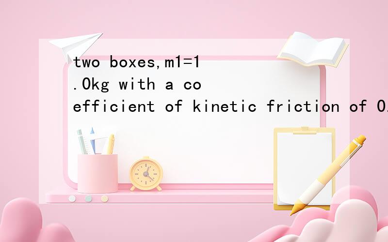 two boxes,m1=1.0kg with a coefficient of kinetic friction of 0.10,and m2=2.0kg with a coefficient of 0.20,are placed on a plane inclined at Θ=30.what acceletation does each box experience?If a taut string is connected to the boxes,with m2 initially