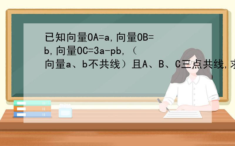 已知向量OA=a,向量OB=b,向量OC=3a-pb,（向量a、b不共线）且A、B、C三点共线,求实数p