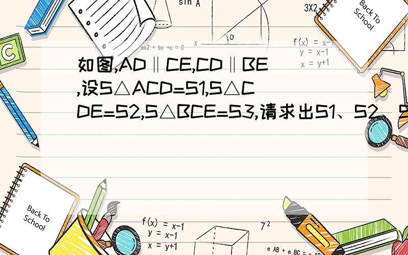 如图,AD‖CE,CD‖BE,设S△ACD=S1,S△CDE=S2,S△BCE=S3,请求出S1、S2、S3之间满足的关系式
