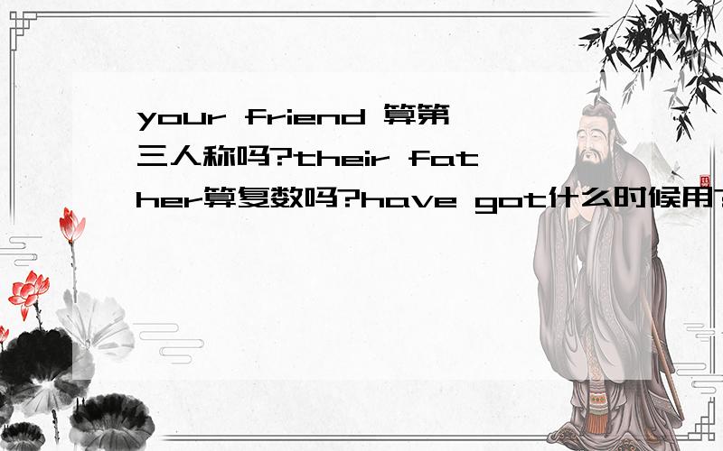 your friend 算第三人称吗?their father算复数吗?have got什么时候用?