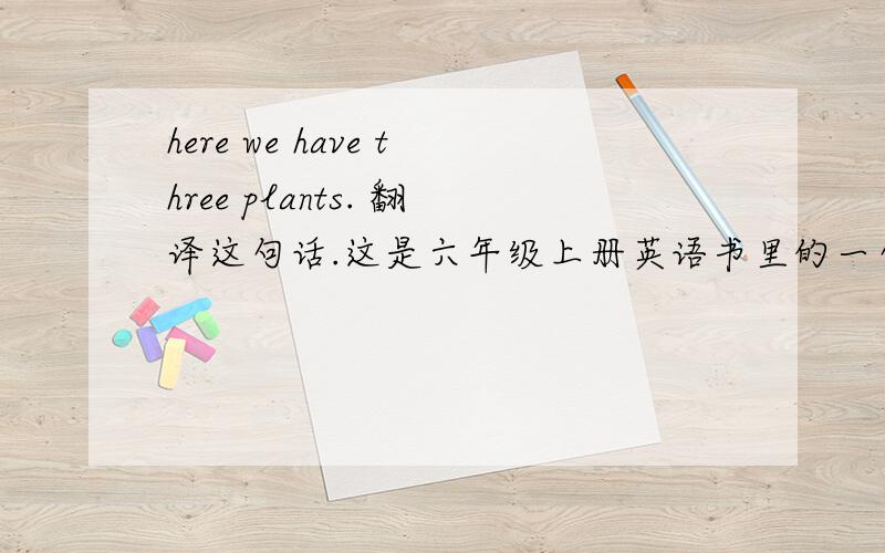 here we have three plants. 翻译这句话.这是六年级上册英语书里的一句话.(在P83,老师说的第一句话)越快越好,奖金多多