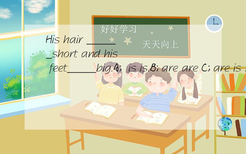 His hair ______short and his feet_____big.A; is is.B;are are C;are is D;is are