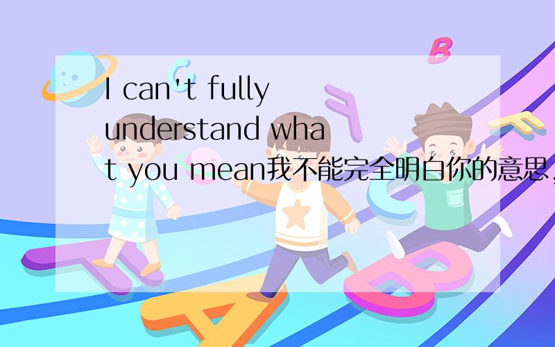 I can't fully understand what you mean我不能完全明白你的意思,我翻译成I can't fully understand what you mean,can't fully understand 的表达是否正确,我看别人都是这么翻译的：I could not fully understand what you mean 和