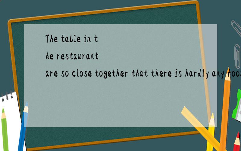 The table in the restaurant are so close together that there is hardly any room to move_____themA of B from C at D for