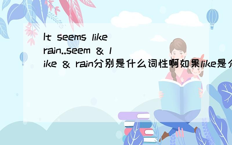 It seems like rain..seem & like & rain分别是什么词性啊如果like是介词rain是动词那rain是不是应该加ing啊?