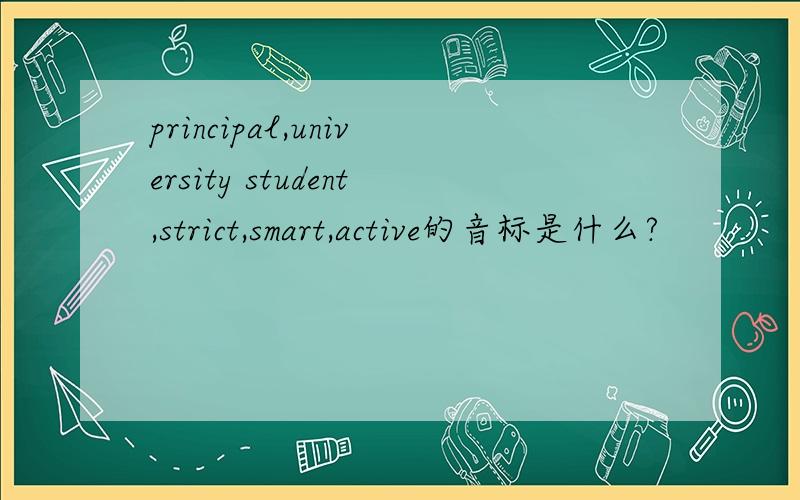 principal,university student,strict,smart,active的音标是什么?