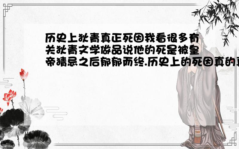历史上狄青真正死因我看很多有关狄青文学做品说他的死是被皇帝猜忌之后郁郁而终.历史上的死因真的真的是这样吗?