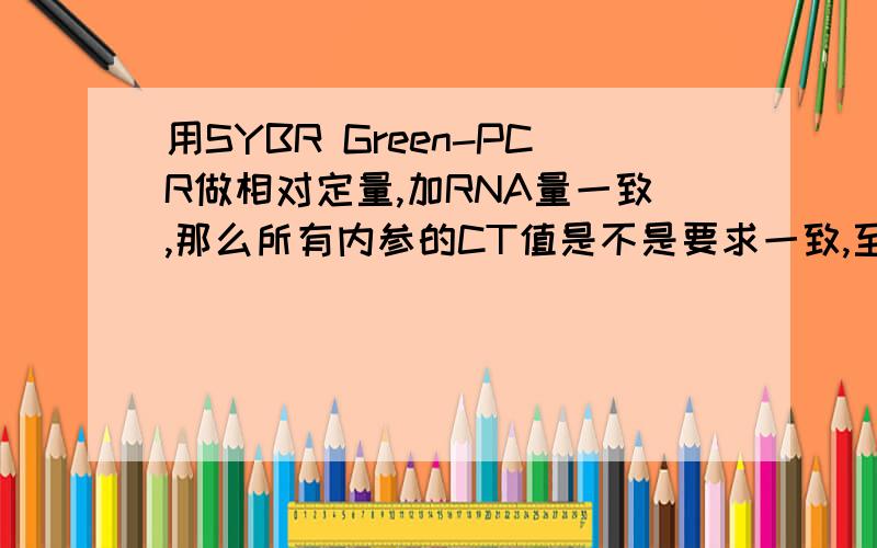 用SYBR Green-PCR做相对定量,加RNA量一致,那么所有内参的CT值是不是要求一致,至少相差不大?
